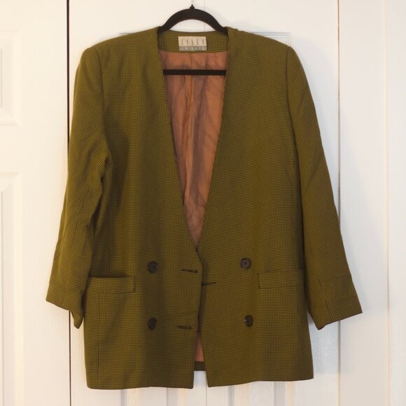 Vintage Linea Privata Chartreuse Houndstooth Blazer - Picture 1 of 4